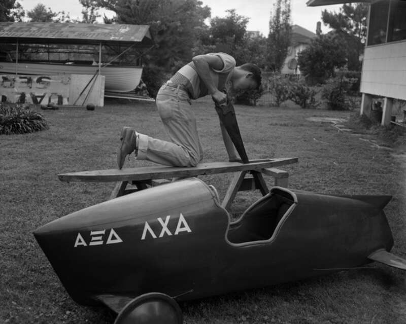 Persistent URL: floridamemory.com/items/show/261191
Local call number: TD00375
Title: Dennis Wilson building his soap box derby racer in Tallahassee, Florida 
Date: May 11, 1957
Physical descrip: 1 photonegative - b&amp;amp;w - 4 x 5 in.
Series Title: