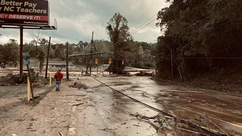 Hurricane Helene caused widespread devastation in Western North Carolina.  This picture I took Friday a half block from my house.  The dam at the WNC Nature Center on the Swannanoa River was ripped apart. My house has a tree on it and three came down