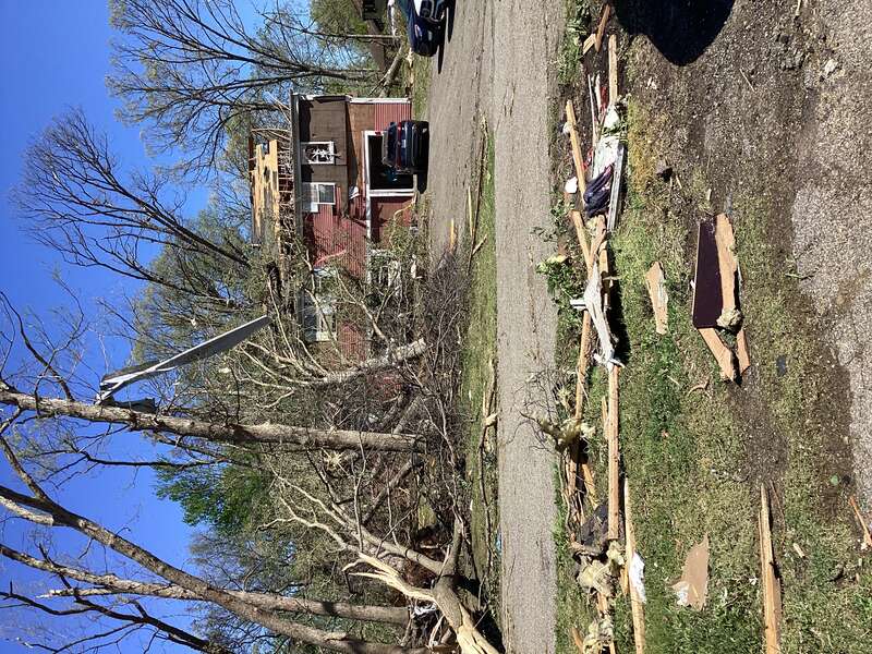 High-end EF2 damage at an apartment complex in Portage, Michigan.
&quot;Timbercreek Apartments - multiple units with roofing removed, exterior walls on second floor intact.&quot;