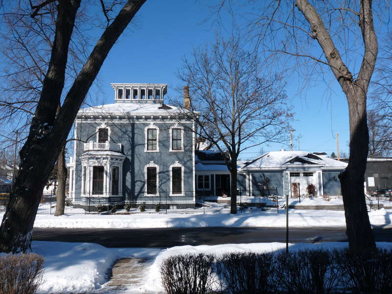 The Ely Wright house in Wausau Wisconsin is in the Italianate style, built in 1881.  The building is listed on the National Register of Historic Places, and is now a restaurant.