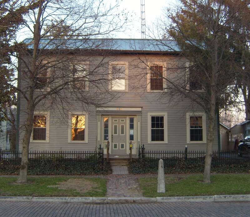 Front of the First Hancock County Courthouse, located at 819 Park Street in Findlay, Ohio, United States.  Built in 1833, the former courthouse is listed on the National Register of Historic Places.