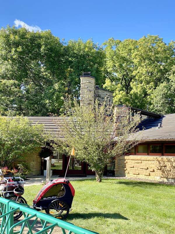 Built in 1949-1951, this Modern building was designed by Frank Lloyd Wright and Marshall Erdman to house the First Unitarian Society of Madison, utilizing a strong emphasis on the geometry of triangles in its design.  The First Unitarian Society of