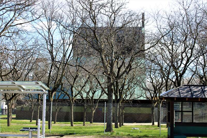 The former Cathedral of the Immaculate Conception in Burlington, Vermont. The property, which has been listed for sale, is now surrounded by a chain link fence.