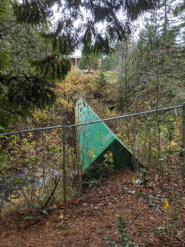 Gasoline pipeline crossing Whatcom Creek, below Iowa Drive, Bellingham, Washington
