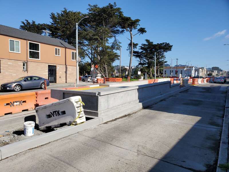 Construction of the new inbound mini-high platform at Taraval and Sunset in January 2021