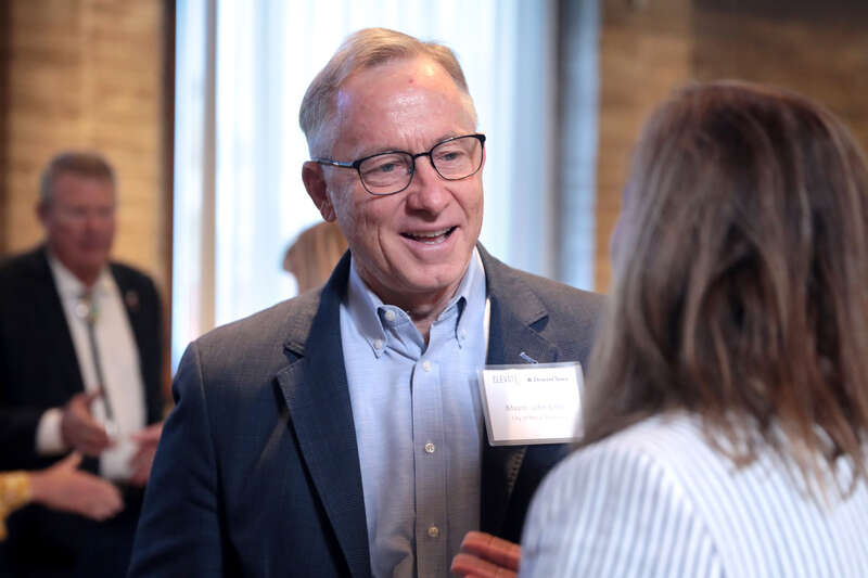 Mesa Mayor John Giles speaking with attendees at an event titled "Elevate: Conservation and Water Management" at The Yard at Farmer Arts District in Tempe, Arizona.

Please attribute to Gage Skidmore if used elsewhere.