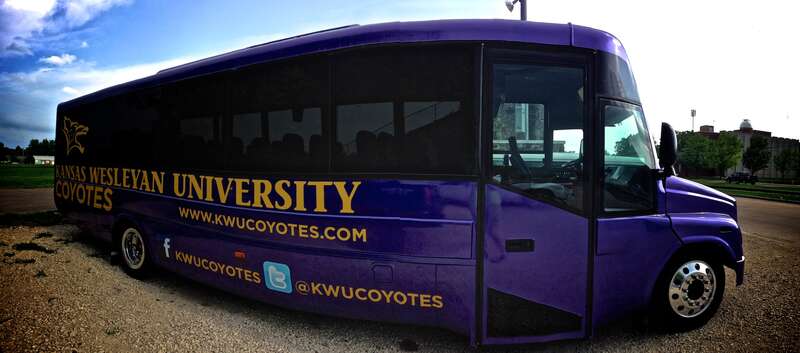 Athletics bus for the Coyotes at Kansas Wesleyan University in Salina, Kansas