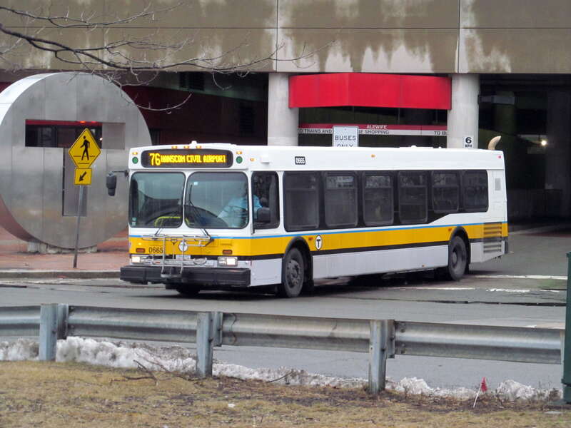 MBTA route 76 bus leaving Alewife station in March 2017