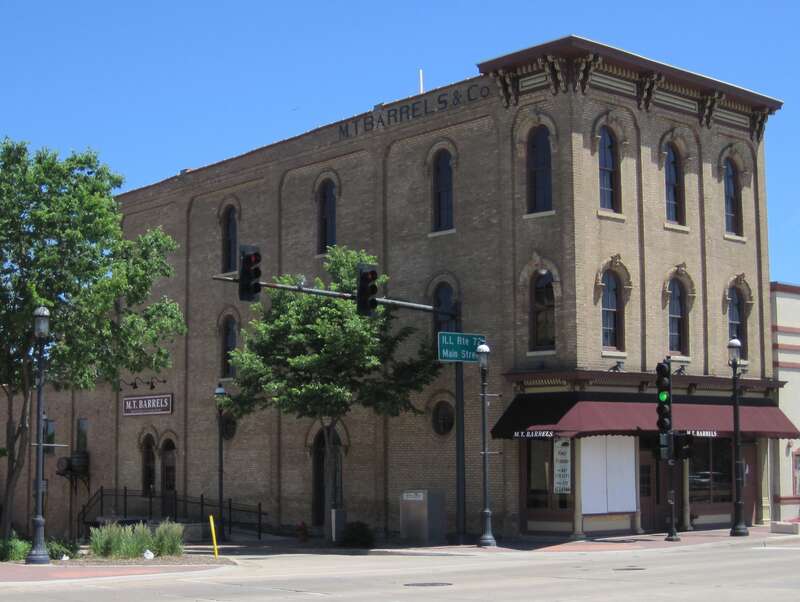 Martin Barrows Hardware Store in the Dundee Township Historic District in West Dundee (c. 1880). They manufactured milk cans for the local dairy industry. Herman Kreuger ran a saloon on the first floor in the 1900s. Emil Prosel ran a bowling alley on