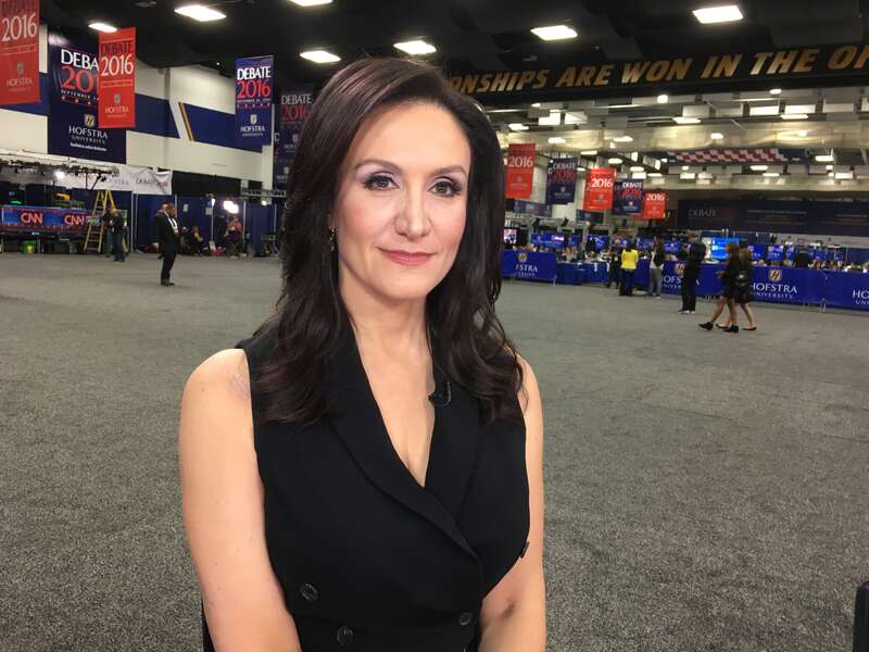 Michelle Caruso-Cabrera, Hofstra University, Sept 26th, 2016. Presidential debate between Hillary Clinton and Donald Trump.