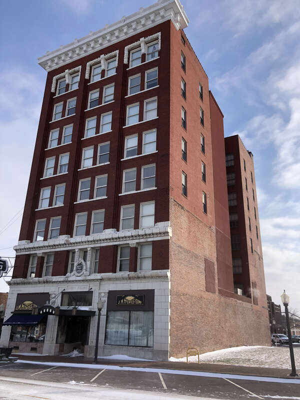 Photo of the Surety Building in Muskogee OK during a respite in the w:en:February 13–17, 2021 North American winter storm. Photo taken from the North.