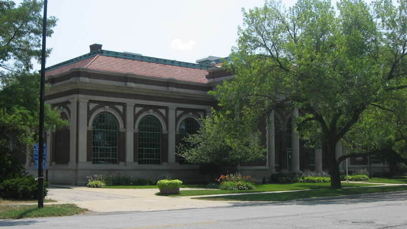Front of the North Pumping Station, located in Leeper Park at 830 N. Michigan Street in South Bend, Indiana, United States.  Built in 1912, it is listed on the National Register of Historic Places, and it is part of the Register-listed historic