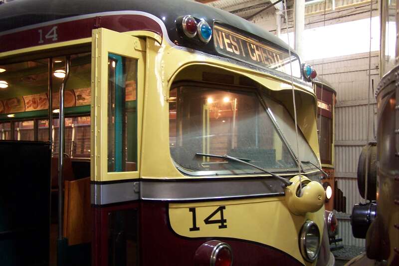 Philadelphia PCC-type streetcar 14 at the Pennsylvania Trolley Museum.