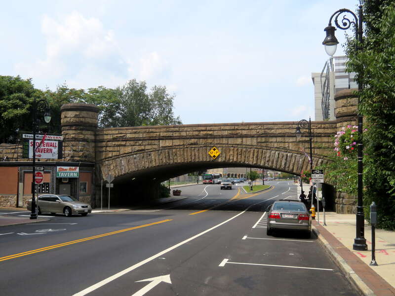 Arch bridge over Main Street in Springfield in August 2018