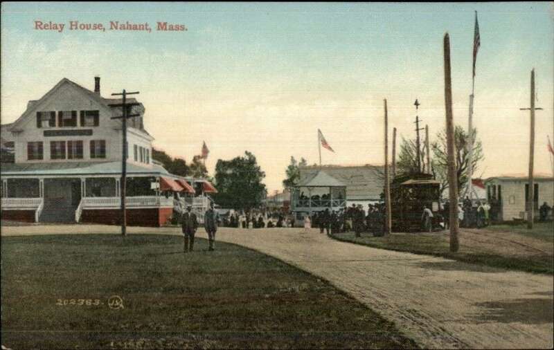 Divided back postcard of Relay House and a Nahant and Lynn Street Railway streetcar