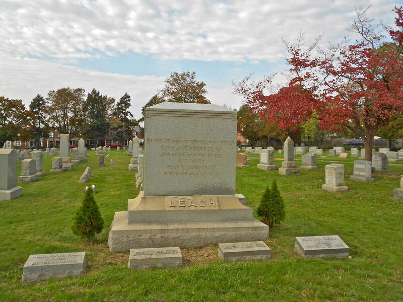 Leach grave at Riverview Cemetery Company of Wilmington, Delaware. Cemetery on the NRHP since July 3, 2012, at 3300 &amp;amp; 3117 N. Market St., Wilmington, Delaware (New Castle County)