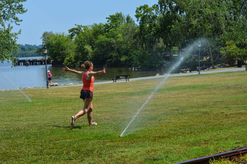 Running through the sprinklers