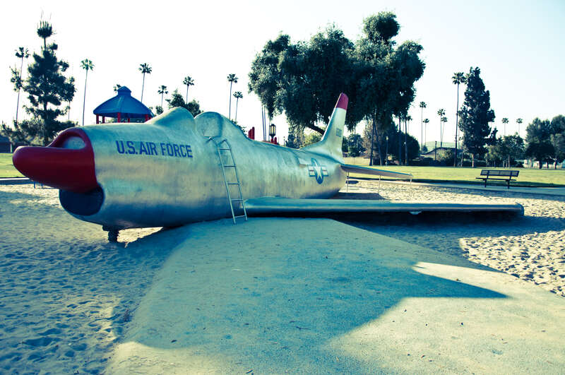 Day 123:  This retired F86 Sabre fighter jet from the 1950s sits in Palm View Park in West Covina.  Until recently, I mistakenly believed it was merely a replica.  However, I read recently in the city newsletter that it is in fact an actual aircraft,