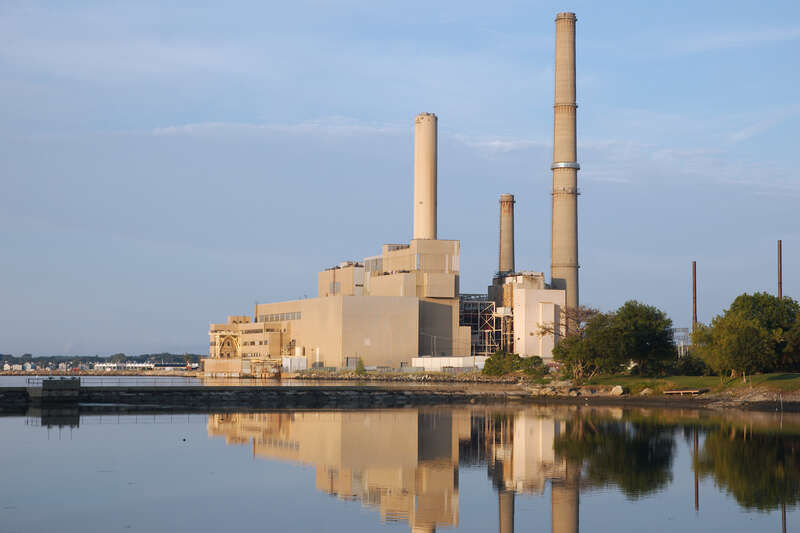 Salem Harbor Station, a coal and oil power plant in Salem, Massachusetts. Operating since 1951 and As of 2015, the stack were destroyed and the harbor no longer looks like this.