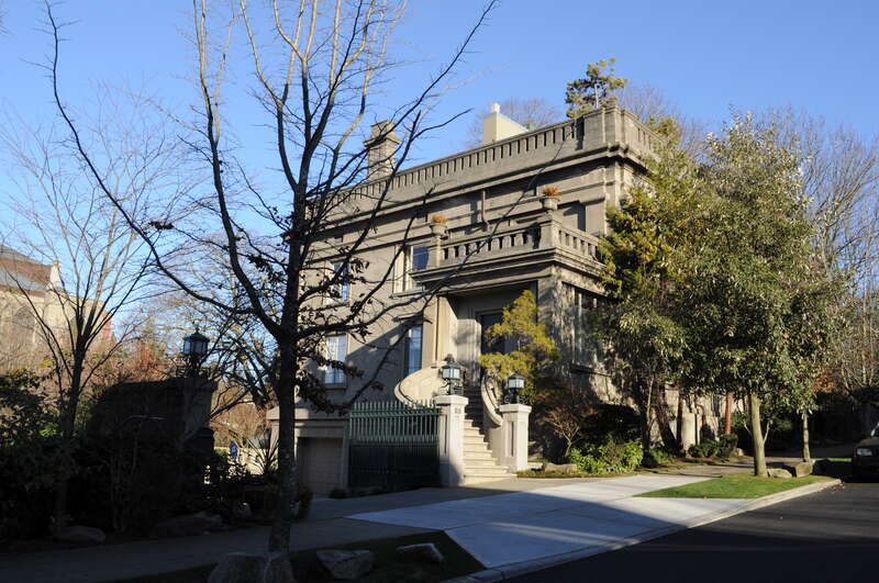 This concrete house on E Highland Drive in the Harvard Belmont Landmark District, Capitol Hill, Seattle, Washington, was built in 1910 for transportation magnate Samuel (&quot;Sam&quot;) Hill. Architects: Hornblower and Marshall, based in Washington, D.C.