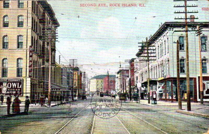 Second Ave (looking west), Rock Island, IL. On the left the hotel Harper House.