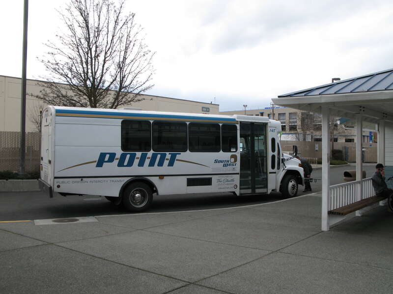 The SouthWest POINT provides daily service between Brookings and Klamath Falls, with stops in Klamath Falls, White City, Medford, Ashland, Gold Hill, Grants Pass, Selma, Cave Junction, and O'Brien, Oregon; Gasquet, Hiouchi, Crescent City, and Smith