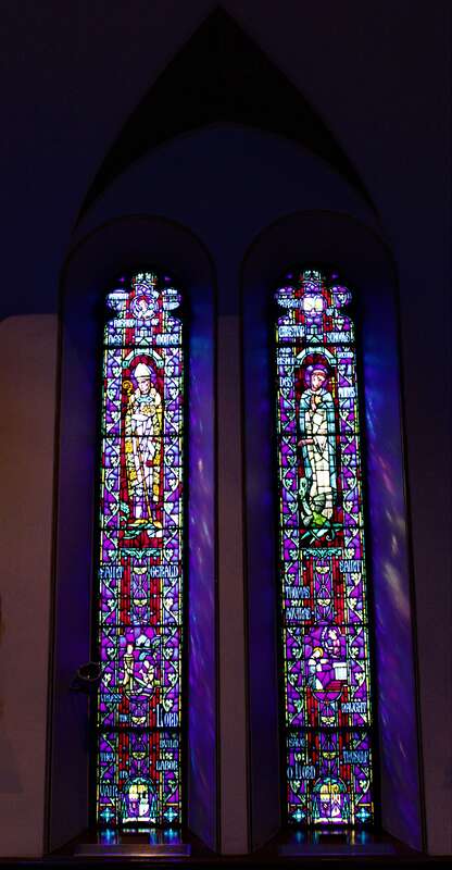 Stained glass windows in St. Ambrose Cathedral in Downtown Des Moines, Iowa.