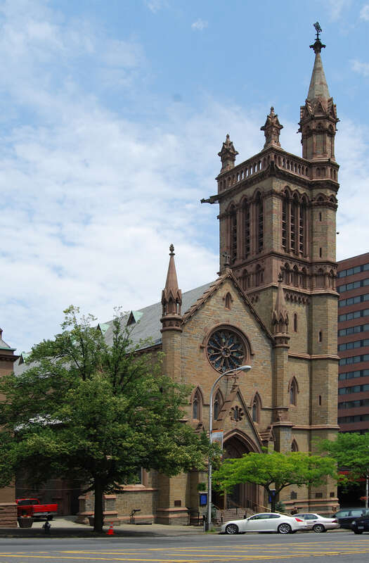 St. Peter's Episcopal Church on State Street in Albany, New York, United States. It was built in 1859, added to the National Register of Historic Places in 1972, and became a National Historic Landmark in 1980.