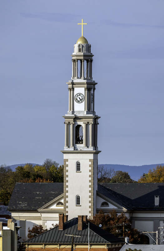The tower of Saint John the Evangelist Roman Catholic Church, Frederick, Maryland, USA