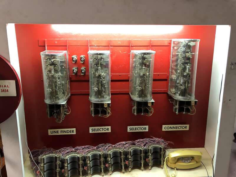 Strowger switches and contact array on display at the Telephone Museum, Waltham, Massachusetts, USA