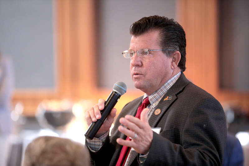 State Representative Tim Dunn speaking with attendees at an event titled "Elevate: Conservation and Water Management" at The Yard at Farmer Arts District in Tempe, Arizona.

Please attribute to Gage Skidmore if used elsewhere.