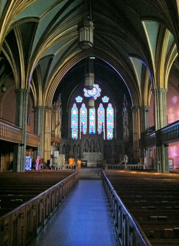 The interior of Trinity Church on the Green, New Haven, Ct. USA, just after dawn.