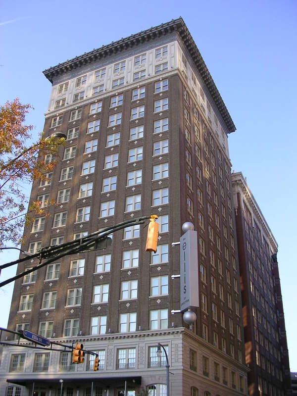 The Ellis Hotel (formerly the Winecoff Hotel) at 176 Peachtree Street, NW, Atlanta, Georgia.  33°45′30″N 84°23′16″W﻿ / ﻿33.7583°N 84.38778°W﻿ / 33.7583; -84.38778