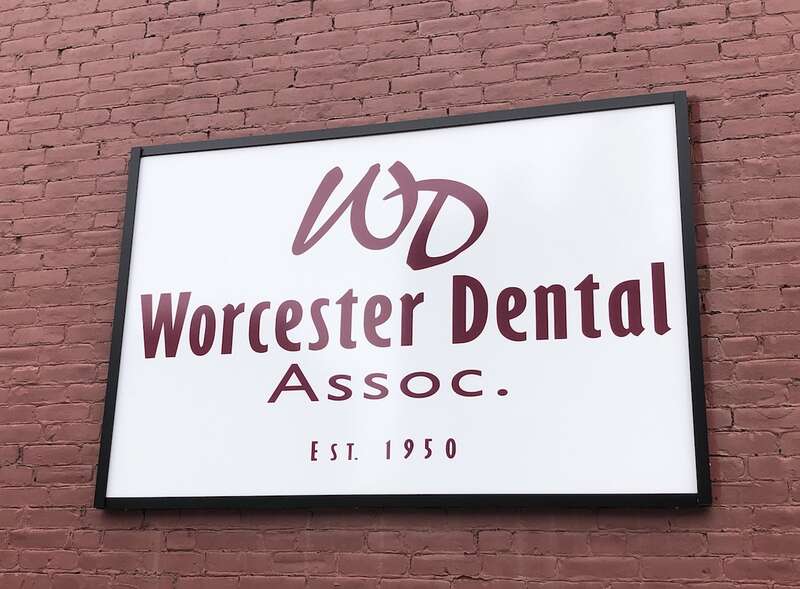 The exterior sign of Worcester Dental Associates of Worcester, Massachusetts, US