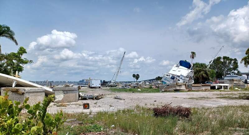 Wreckage in Fort Myers in April 2023. A lot of wreckage remains even months after Hurricane Ian.