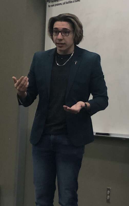 Zachari Halkias speaking at the Lehigh University College Republicans