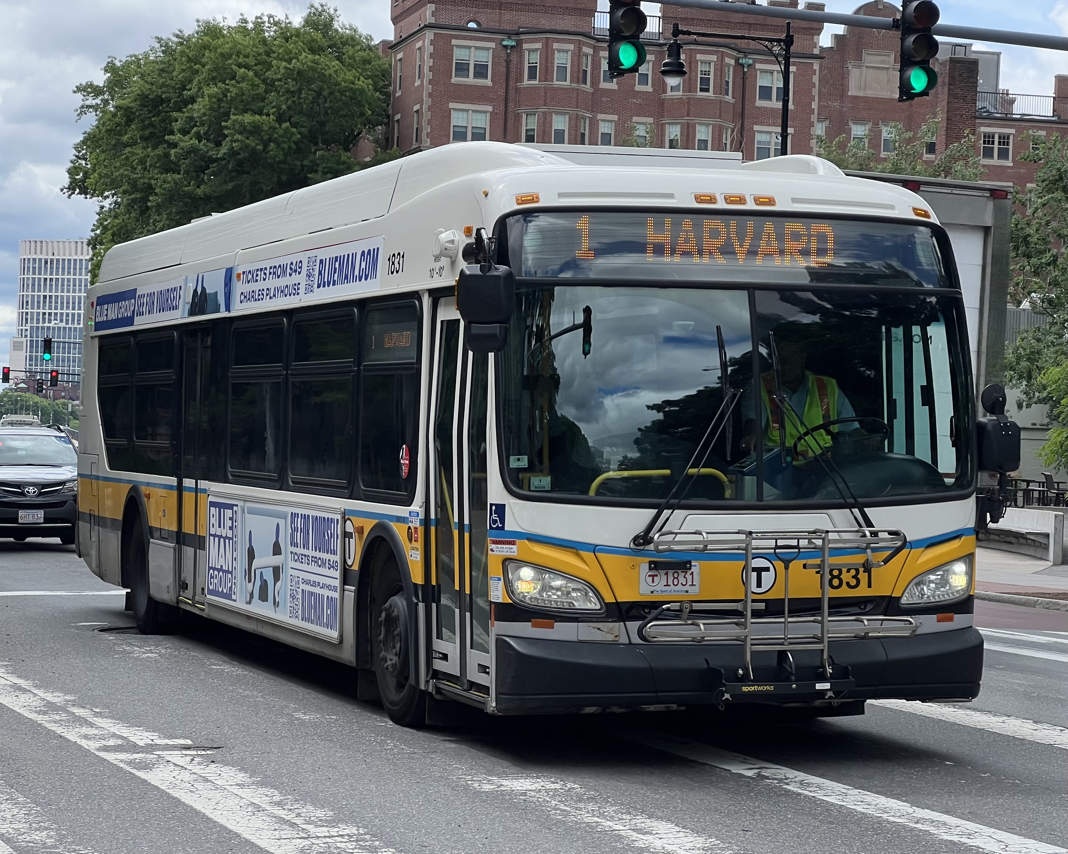 MBTA route 1 bus passing through the MIT campus in June 2024