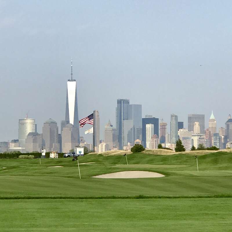 Back of Practice Range At at Liberty National Golf Course