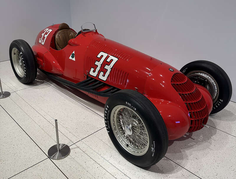 A 1938 Alfa Romeo 8C–308 at the Indianapolis Museum of Art at Newfields in December 2024