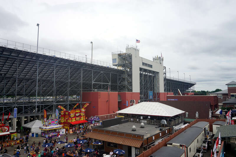 The Milwaukee Mile as viewed from the SkyGlider at the 2023 Wisconsin State Fair at the Wisconsin State Fair Park in West Allis, Wisconsin (United States).
