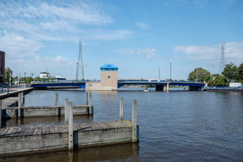 The 8th Street Bridge, over the Sheboygan River, in Sheboygan, Wisconsin