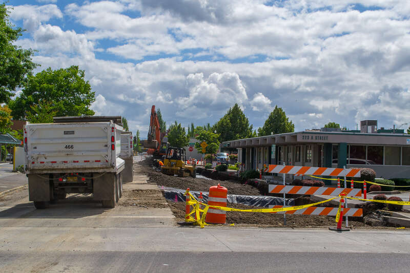 Street repairs on A Street in Springfield, Oregon