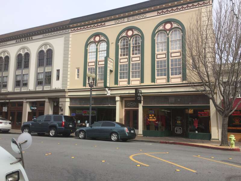 View of the Alhambra Theater and Odd Fellows Hall in Redwood City, California