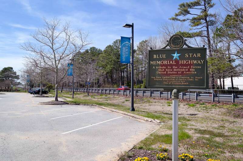 A Blue Star Memorial Highway marker at the Virginia Beach visitor center