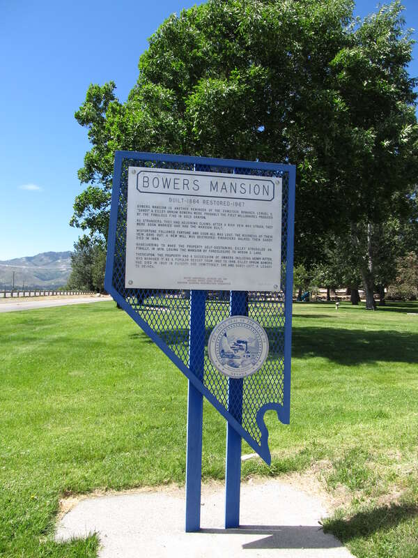 Bowers Mansion is another reminder of the Comstock bonanza. Lemuel S. "Sandy" and Eilley Orrum Bowers were probably the first millionaires produced by the fabulous find in Gold Canyon.
As strangers, they had adjoining claims. After a rich vein was