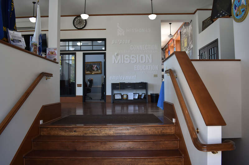Entrance at the former Caldwell Carnegie Library, reopened in 2017 as the Caldwell Veterans Memorial Hall in Caldwell, Idaho.