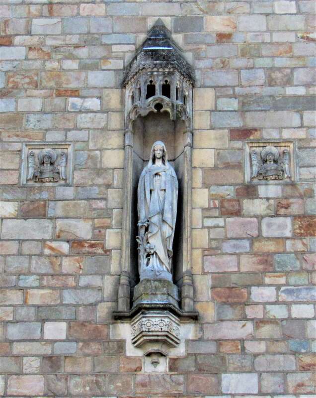 Statue of the Blessed Virgin Mary on the rear elevation of the Church of Saint Mary in Norwich, Connecticut.