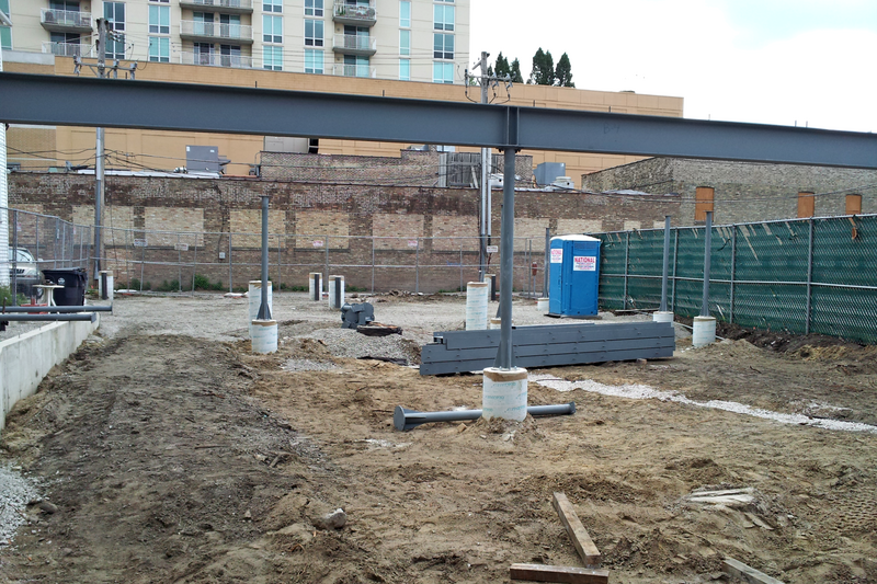 Early stages of construction of the SKYlofts apartment building at 1629 Oak Avenue in Evanston, Illinois.

Ben Schumin is a professional photographer who captures the intricacies of daily life.  This image may be used under Creative Commons