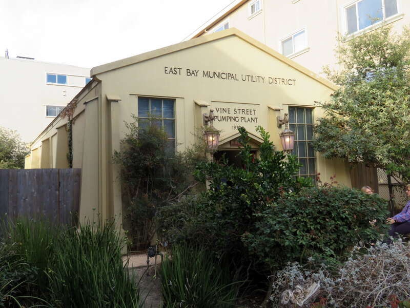 Vine Street Pumping Plant of the East Bay Municipal Utility District in October 2018. It was built in 1930 as the first of several local pumping stations for water coming from the Pardee Dam.