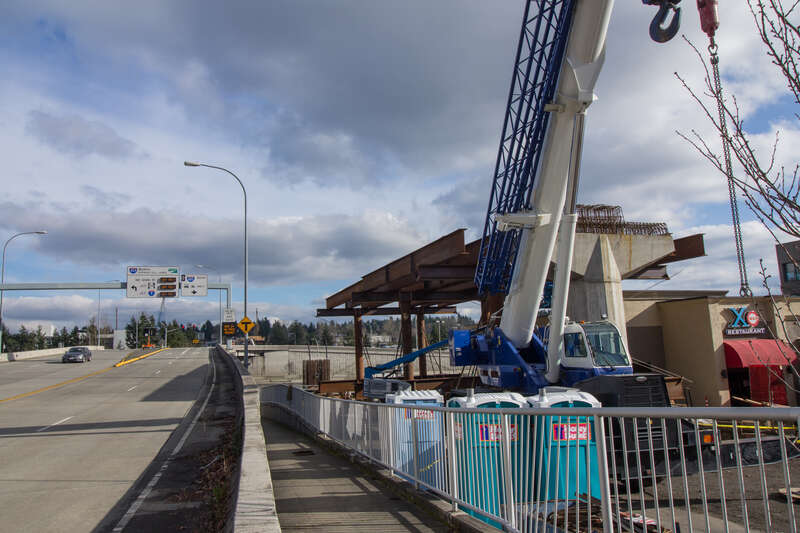 Looking at the tracks headed away from downtown Bellevue where they will soon cross over Interstate 405.